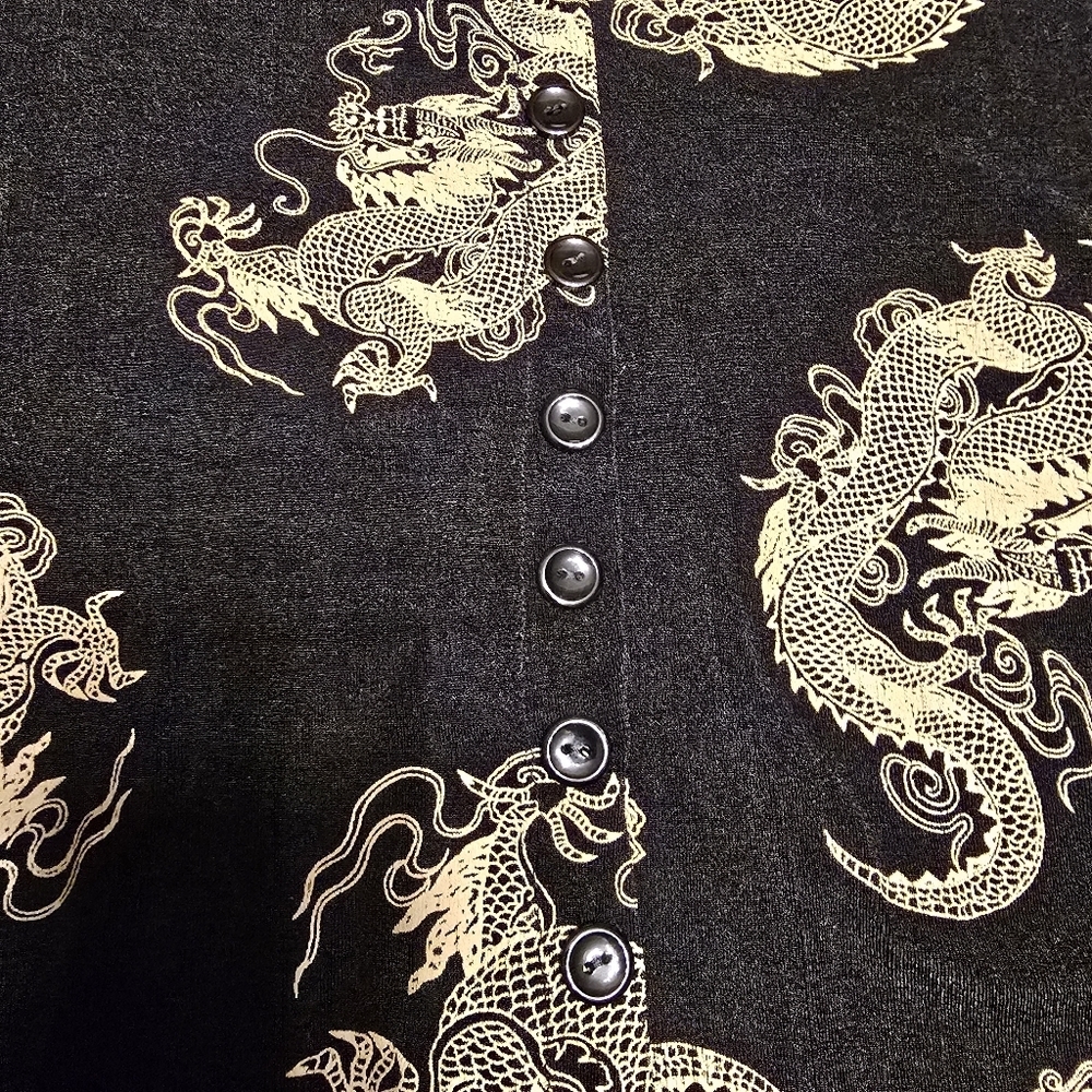 90s Vintage ES-SE PLUS Gold Dragon Celestial Maxi Skirt Black M - Picture 6 of 8